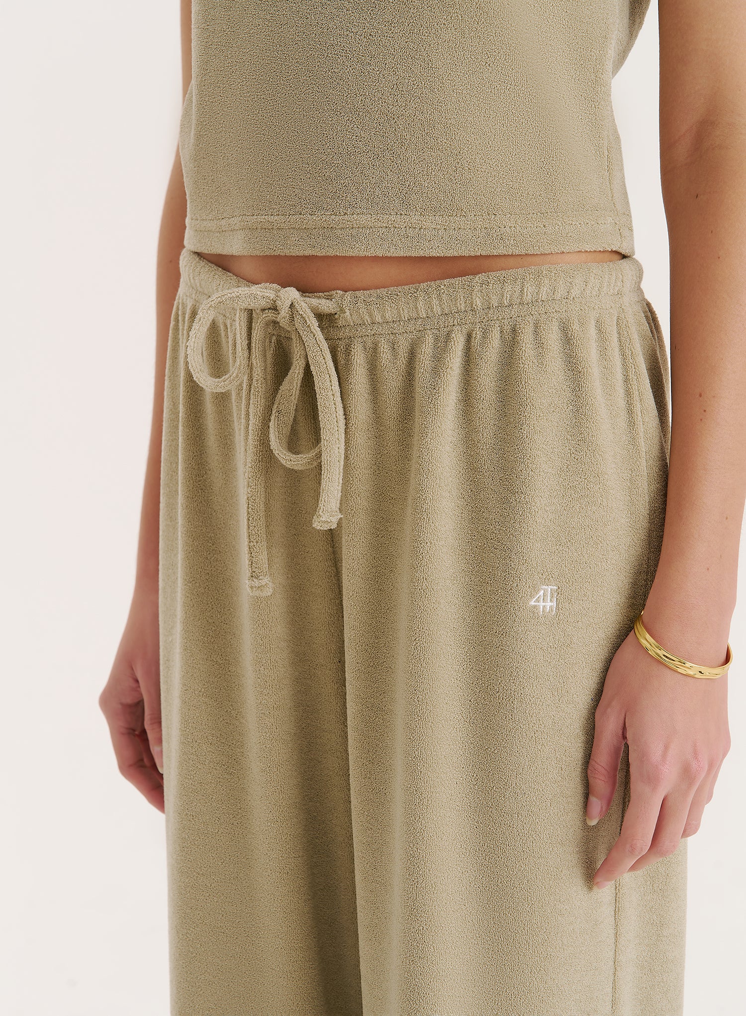 Green Towelling Straight Leg Trouser